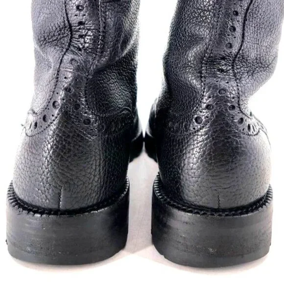 Bally of Switzerland Black Grain Leather Combat Boots Men 8 Wingtip Birbur Shoes - Picture 10 of 13